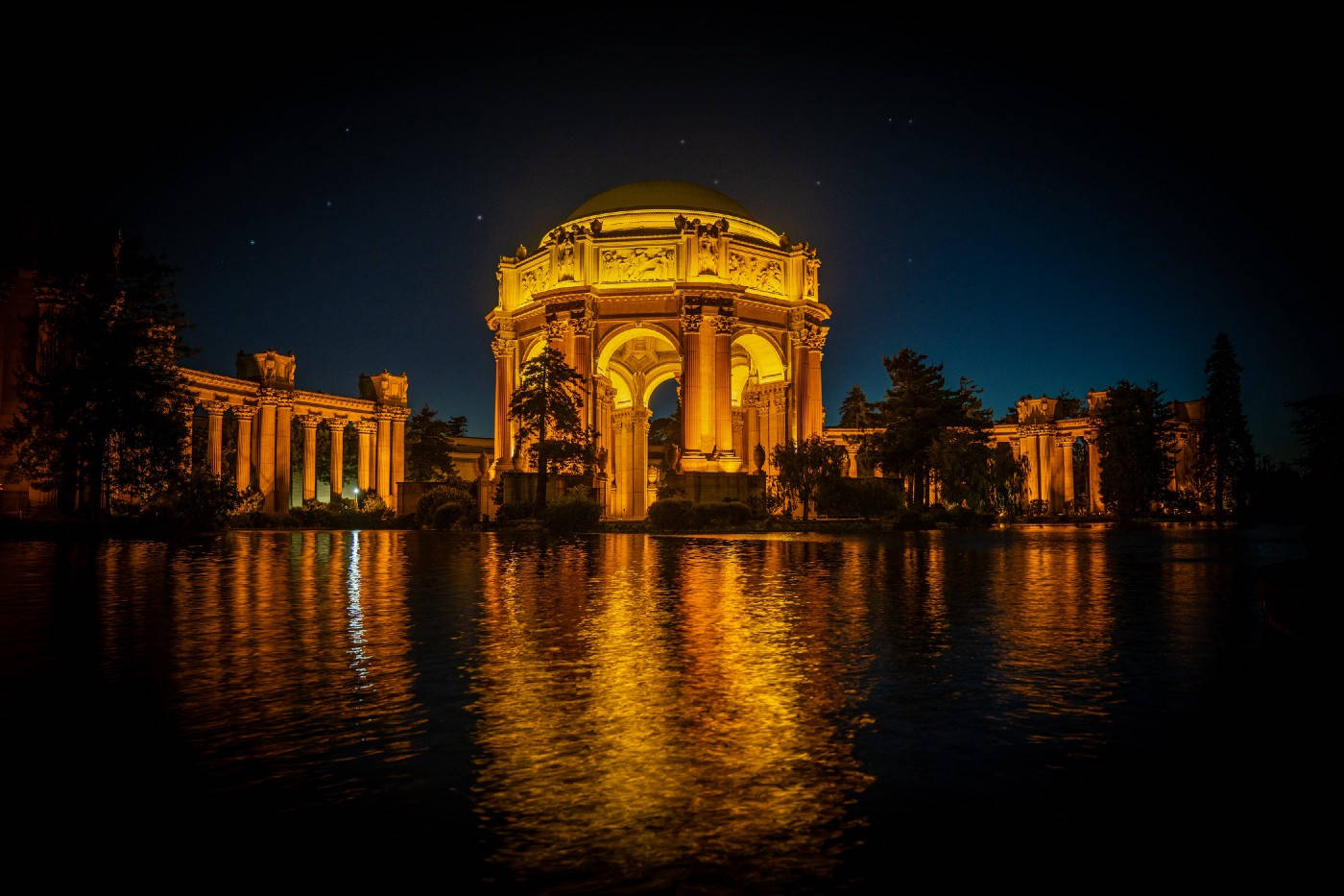 Palace Of Fine Arts Yellow Lights Background