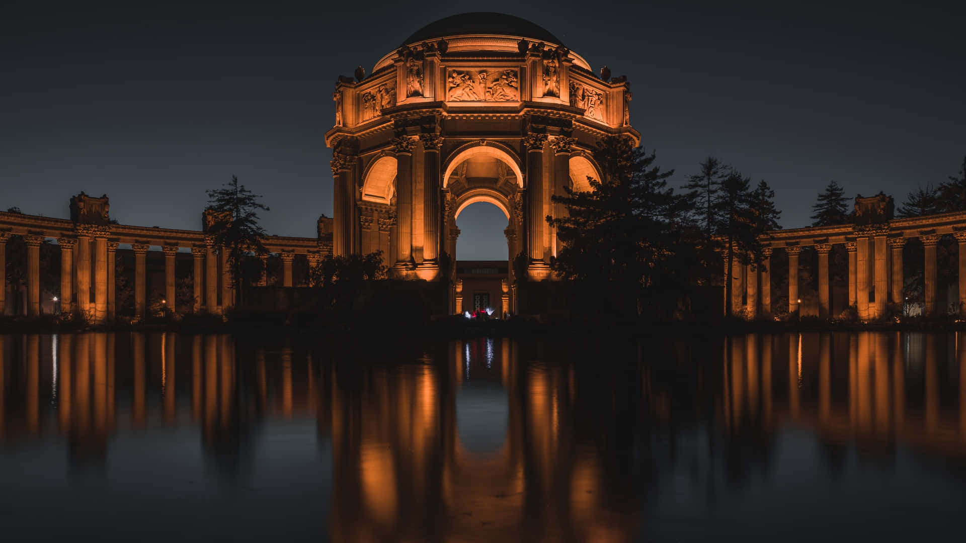Palaceof Fine Arts San Francisco Night Reflection Background