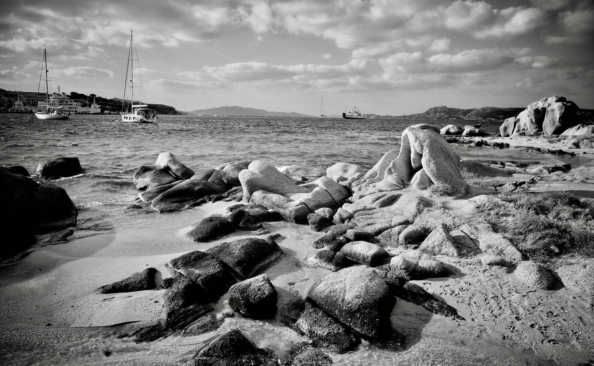 Palau Rock Formations In Grayscale Background