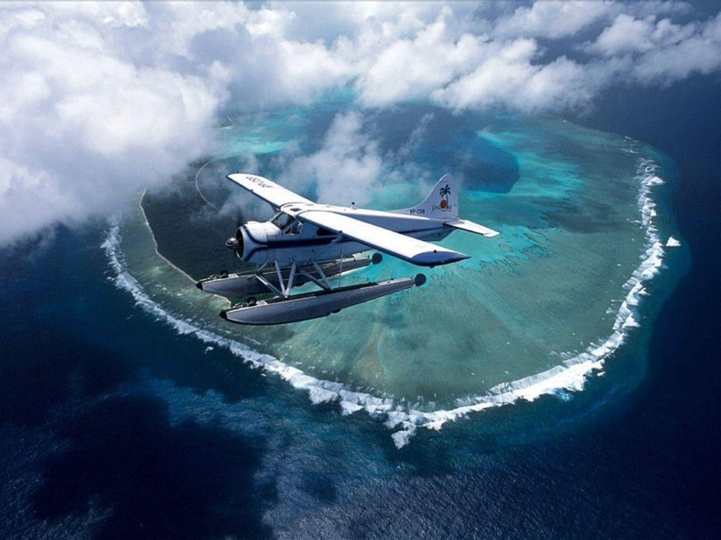 Palau Seaplane Above Reef Background
