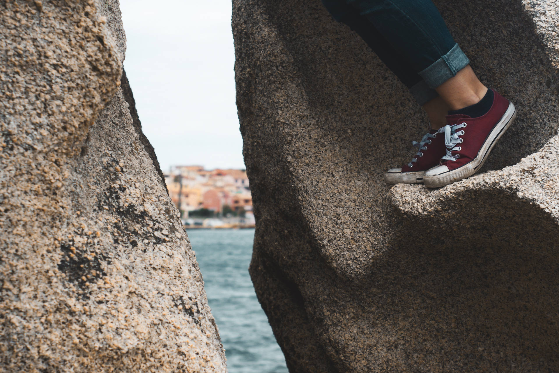 Palau Woman Stepping On Rock