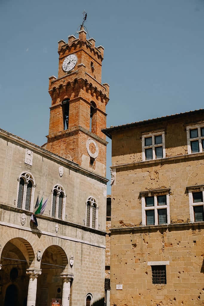 Palazzo Comunale Clock Tower Pienza Italy Background
