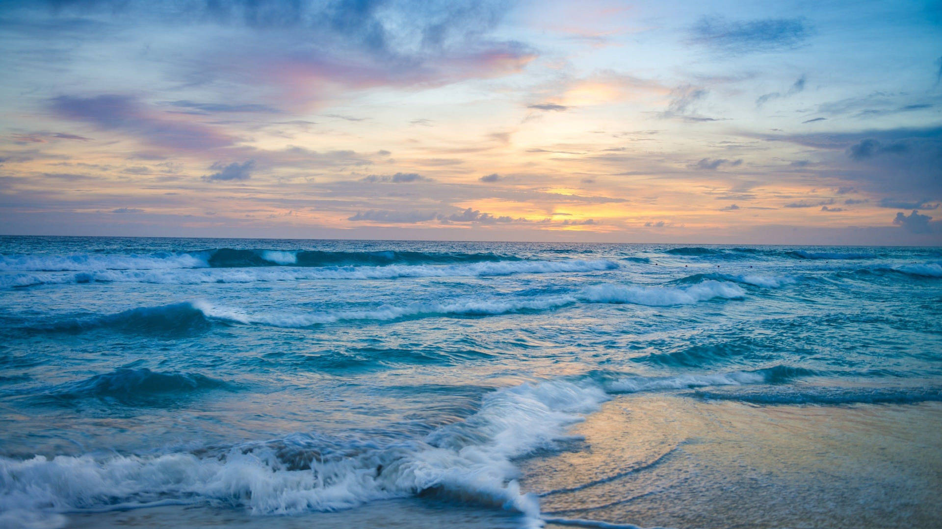 Pale Blue Sunset Ocean Background