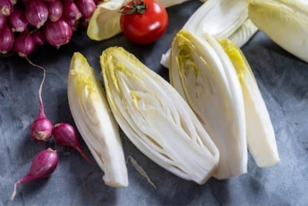 Pale Yellow Leaves Endive Vegetable Background