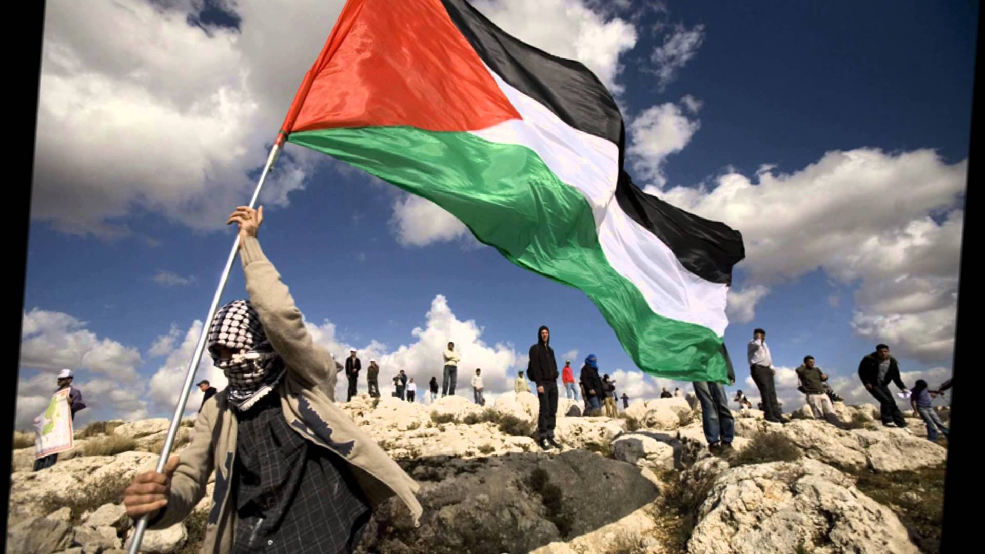 Palestine Flag At Mountain Background