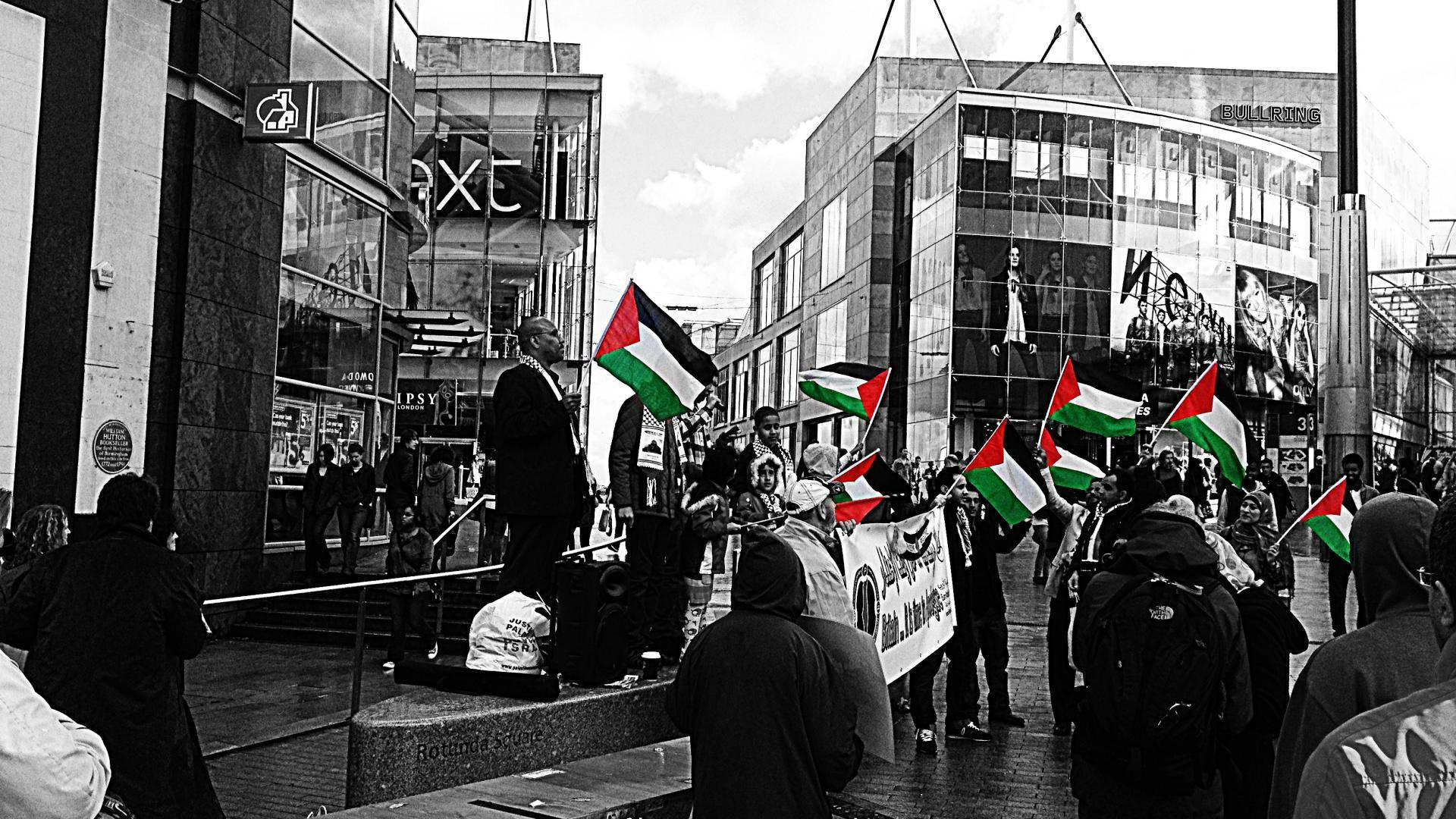 Palestine Rally In Black And White Background