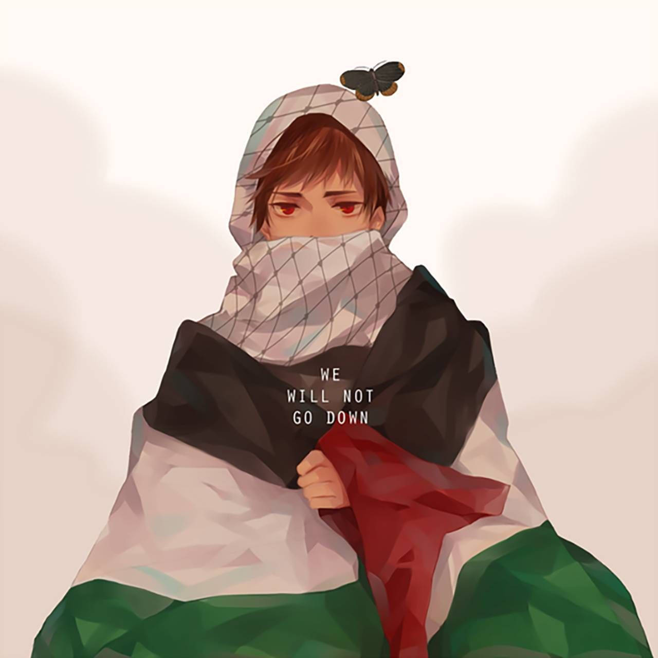 Palestinian Woman Proudly Draped In National Flag Background