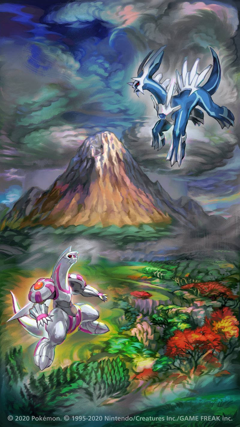 Palkia And Dialga Above A Forest Background