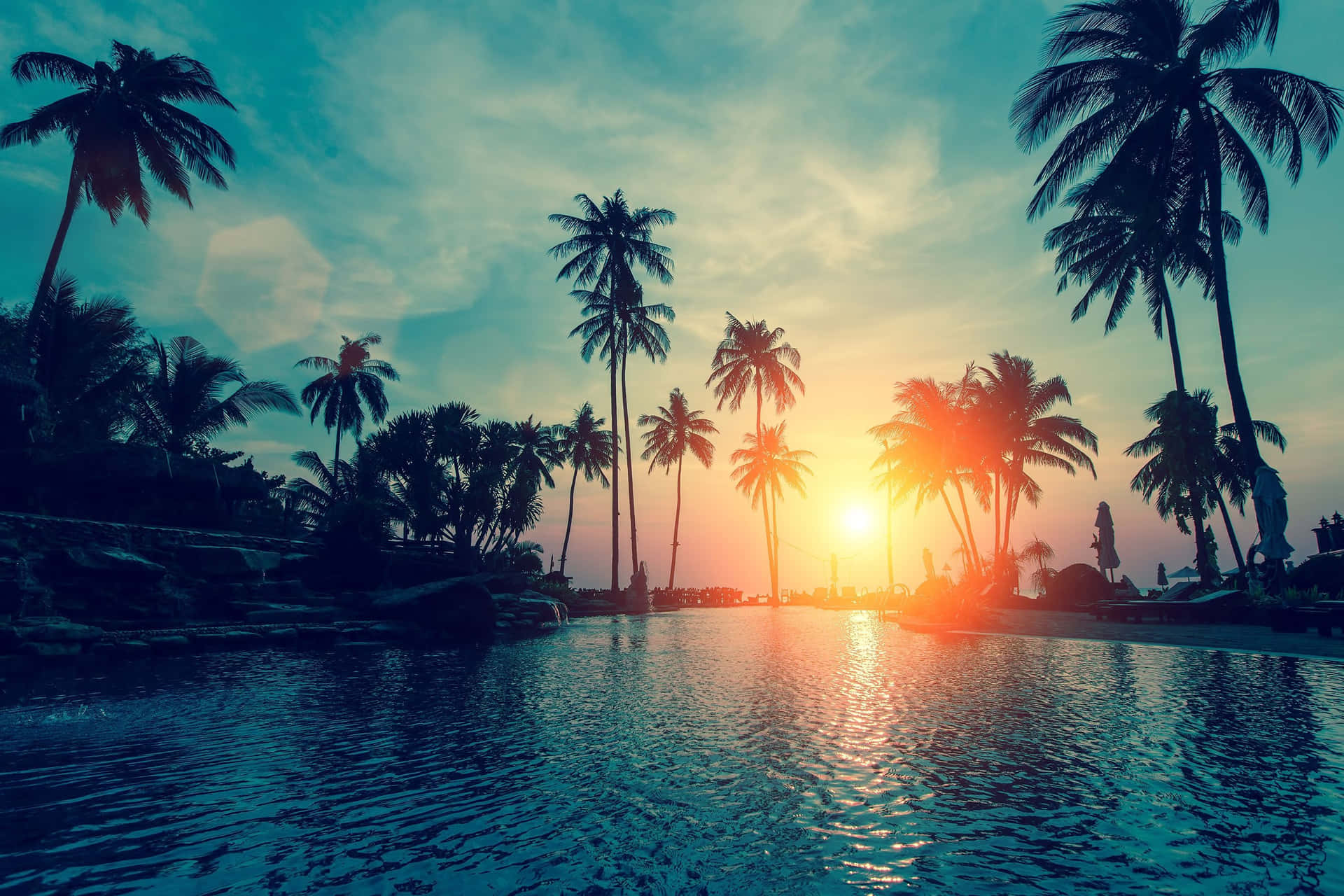 Palm Beach Sunset Pool Background