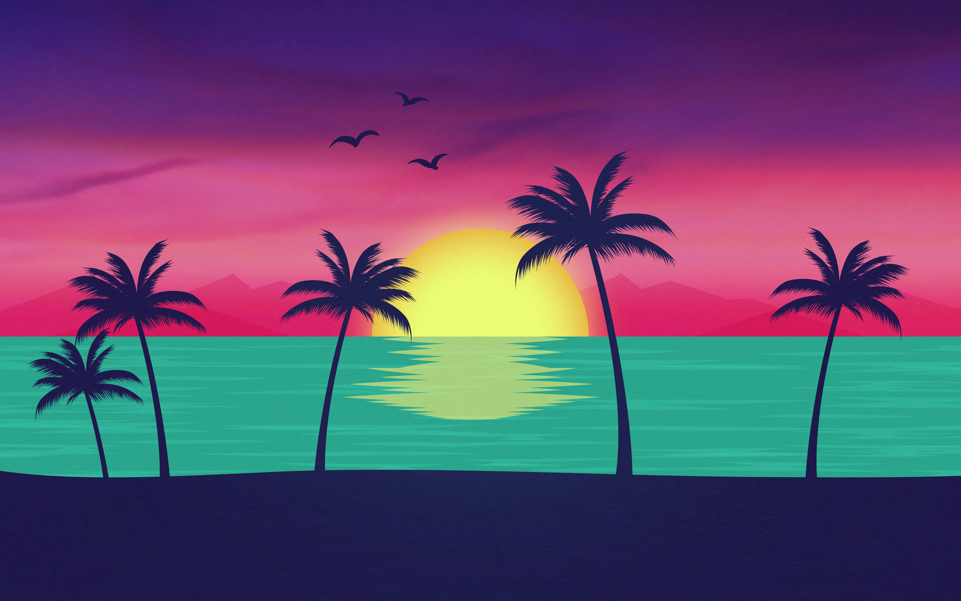 Palm Sunset Material Design Background