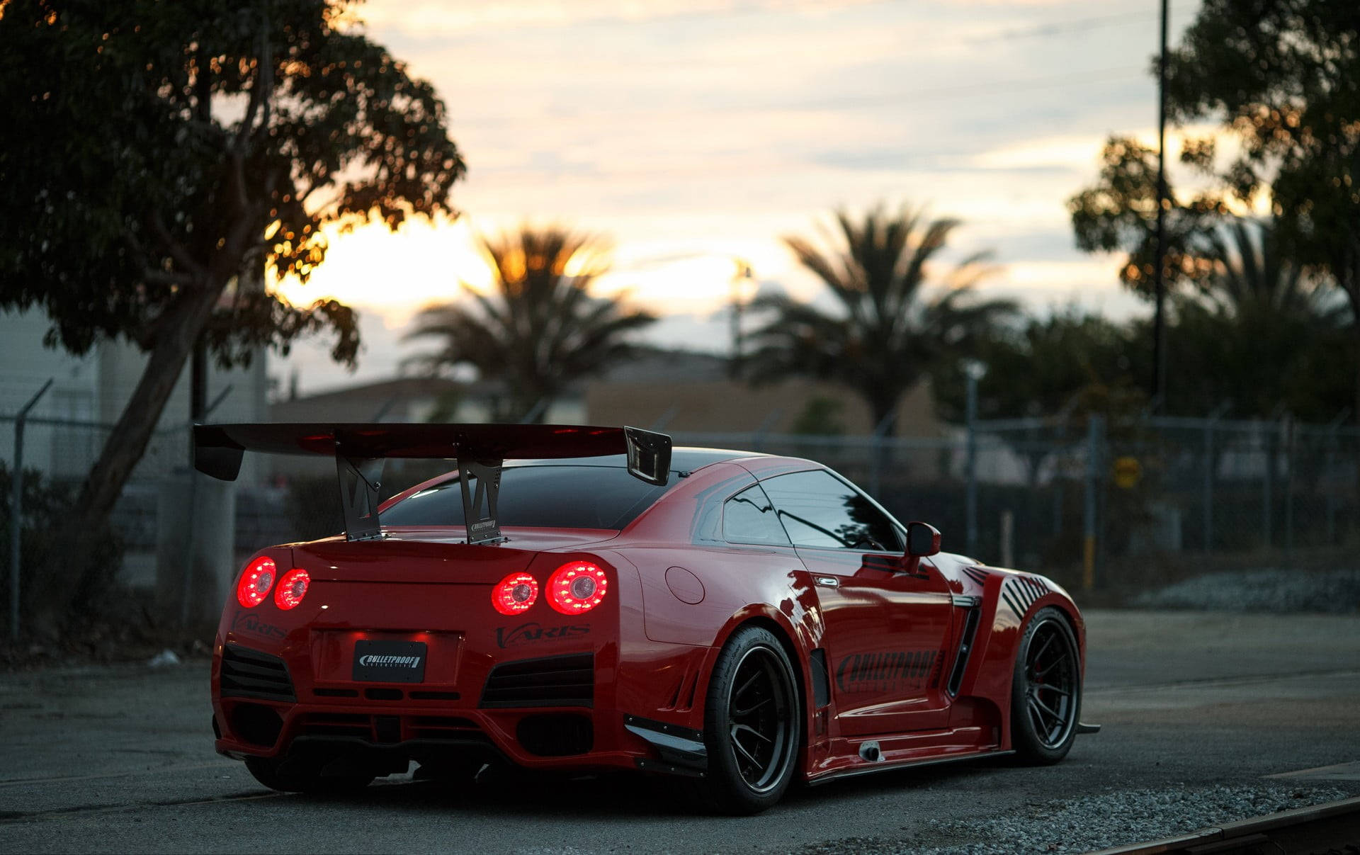 Palm Tree Sunset Red Car Background