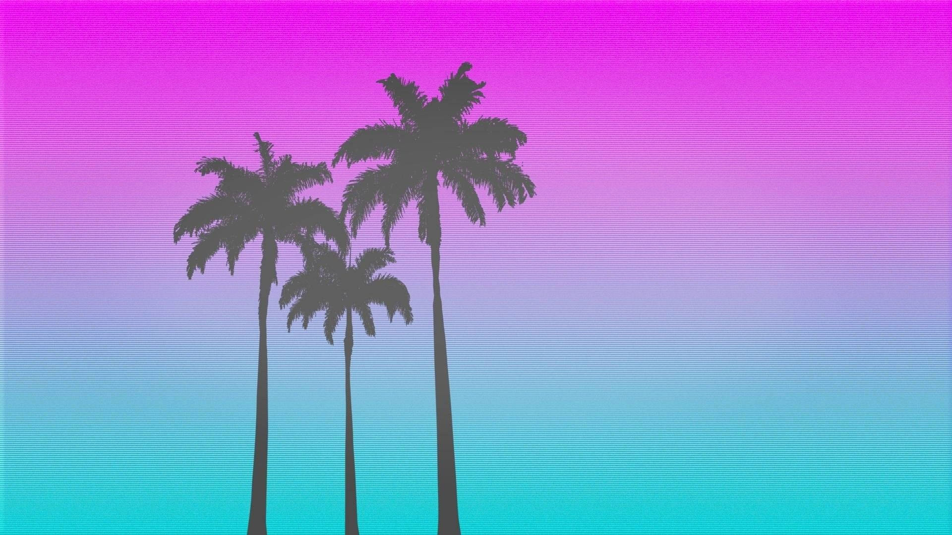 Palm Trees Hotline Miami Pink Blue Background