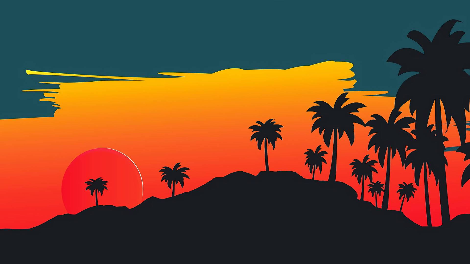 Palm Trees Sunset Vector Art Background