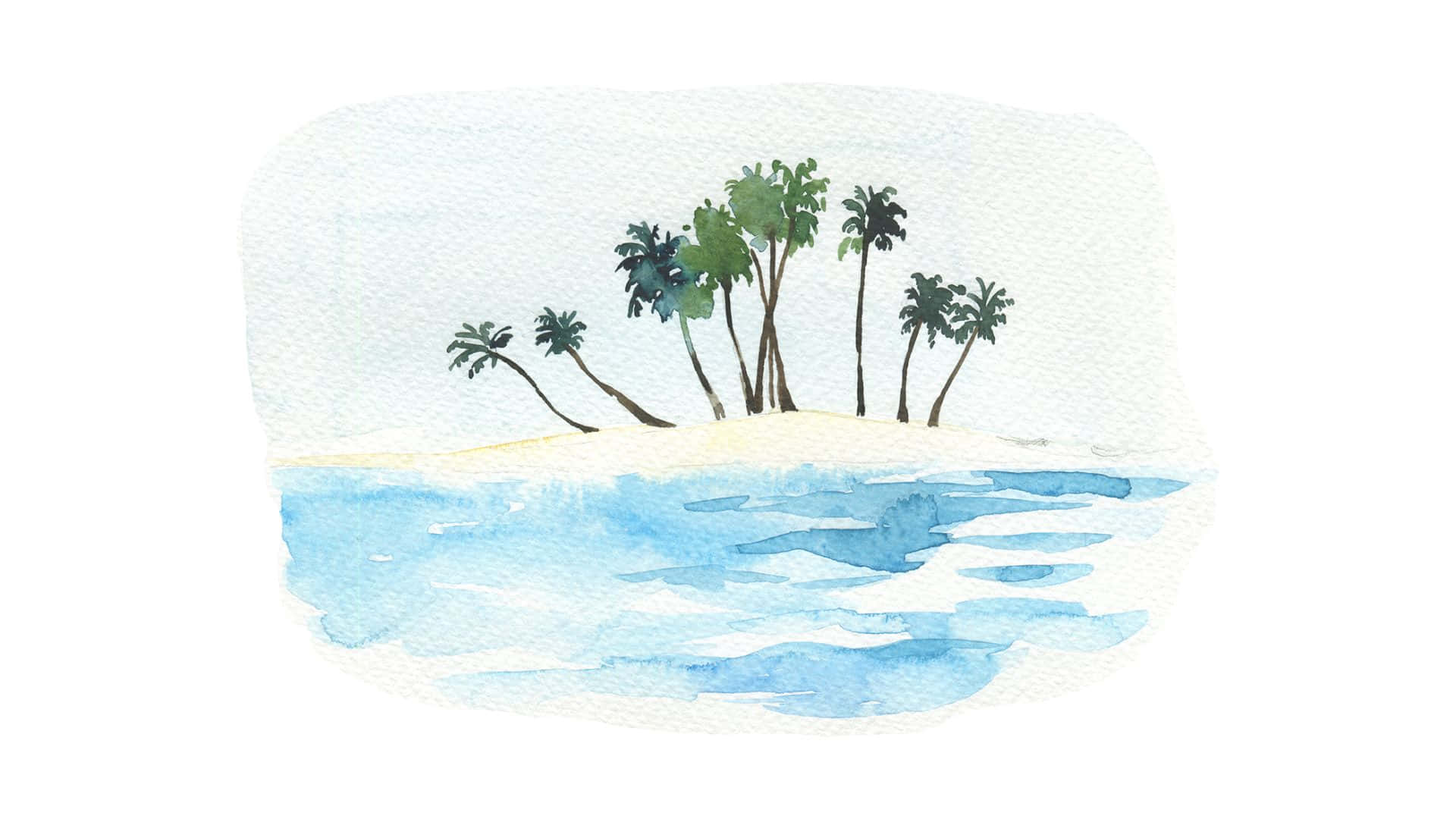Palms On Island Canvas Illustration Background
