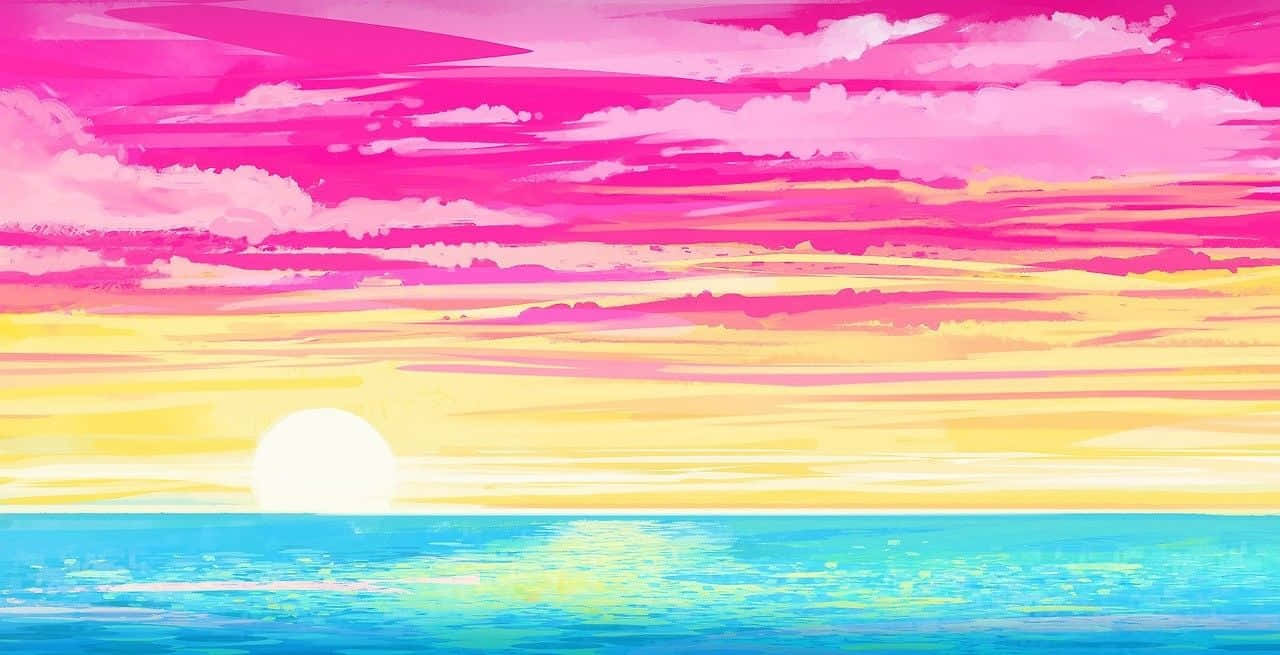 Pan Flag Hues On Sunset Beach Digital Painting Background
