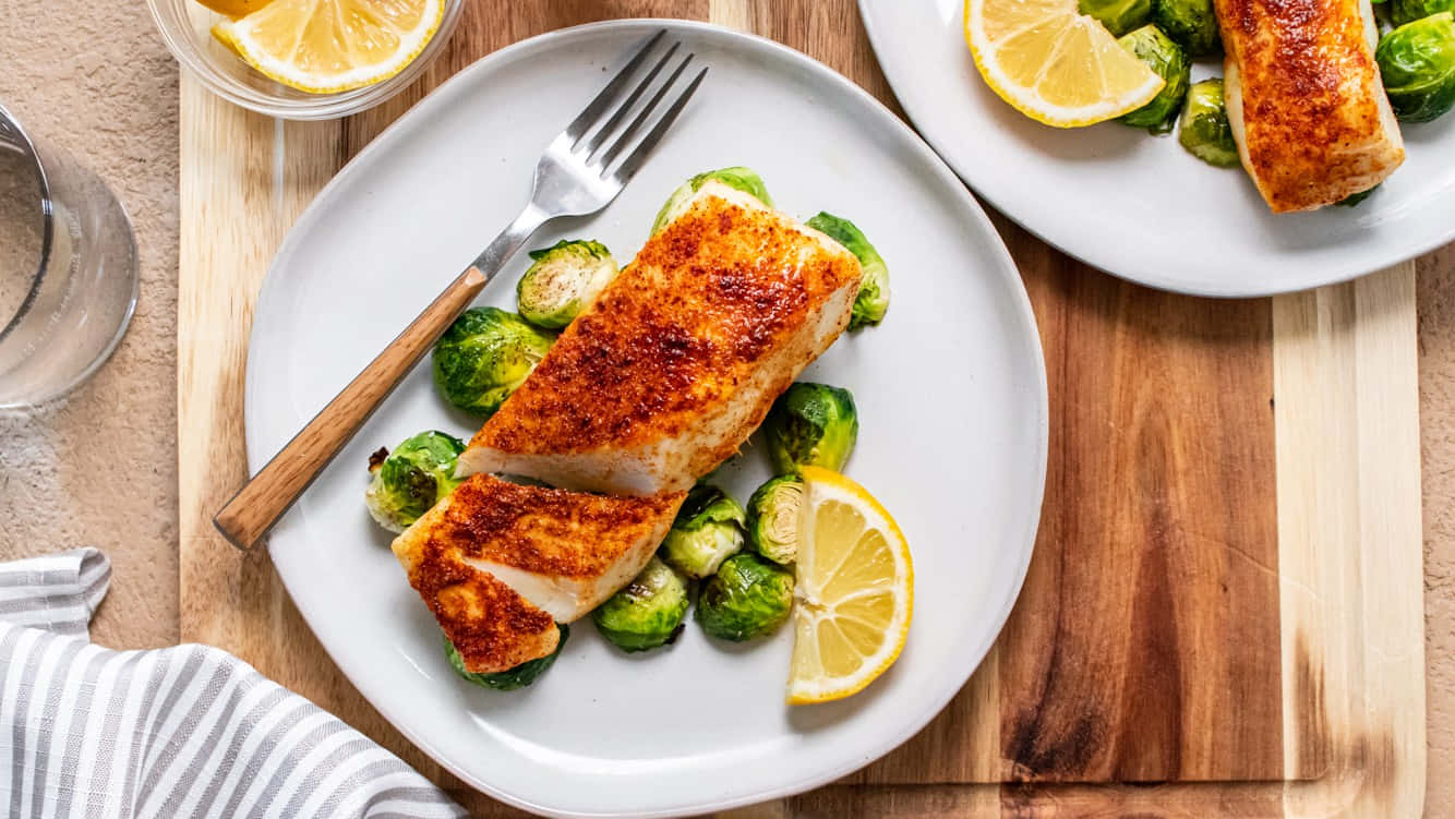 Pan Seared Halibutwith Brussels Sprouts Background