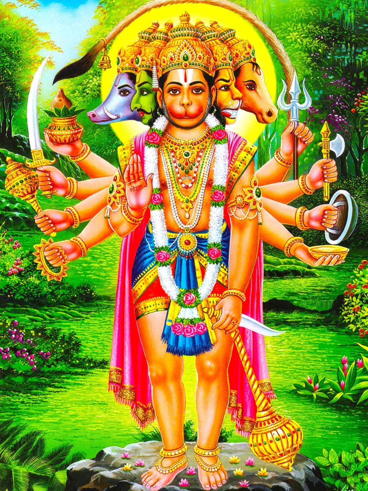 Panchamukhi Hanuman Hindu God Background