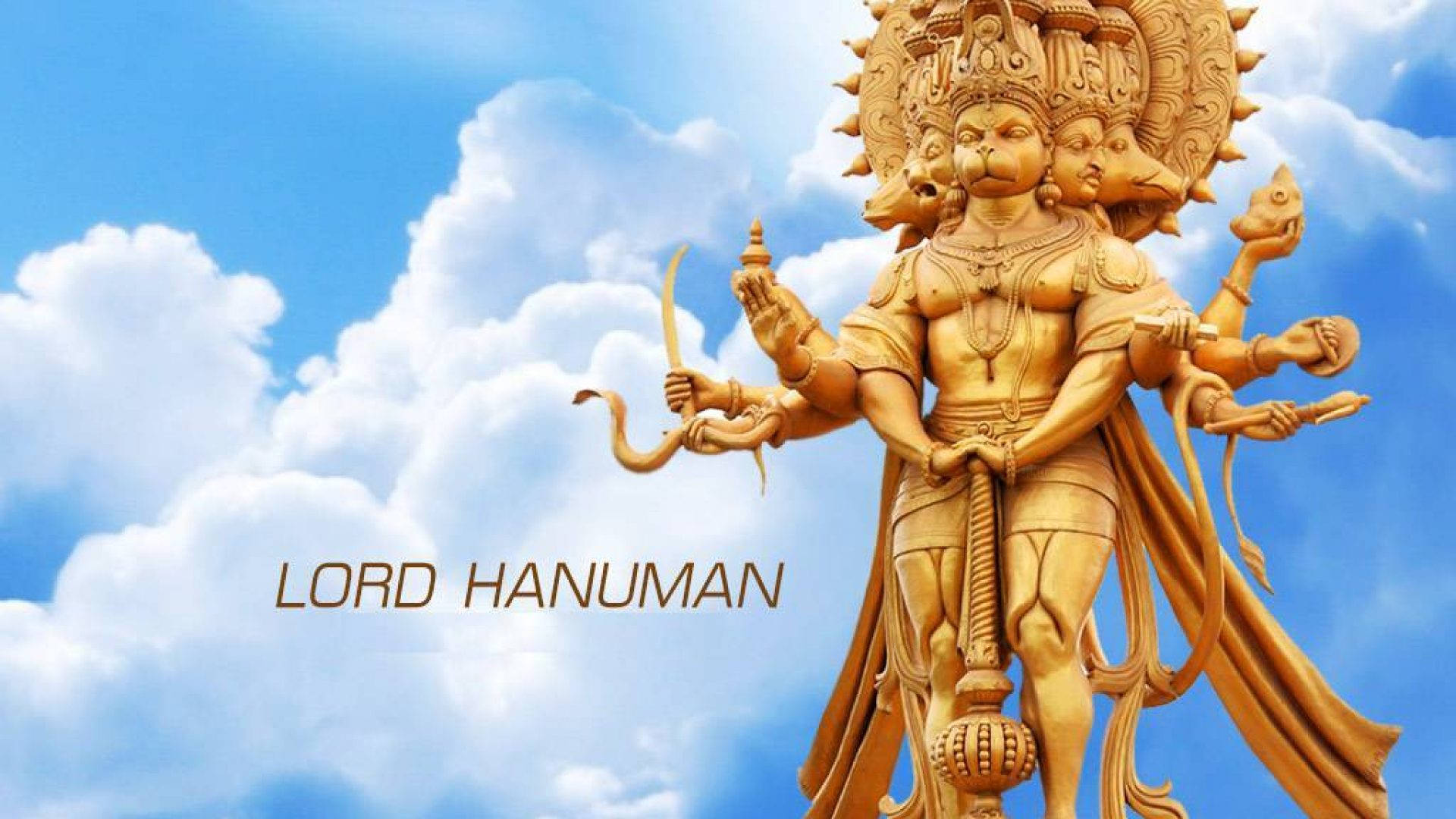 Panchmukhi Hanuman Gold Statue With Clouds