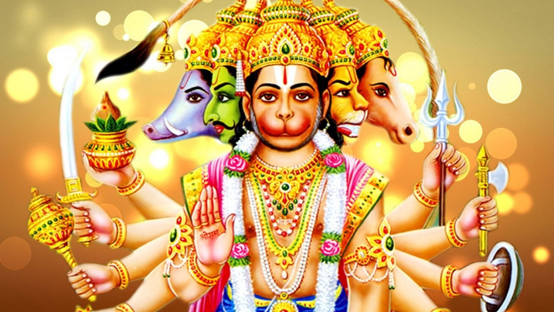 Panchmukhi Hanuman With Light Circles