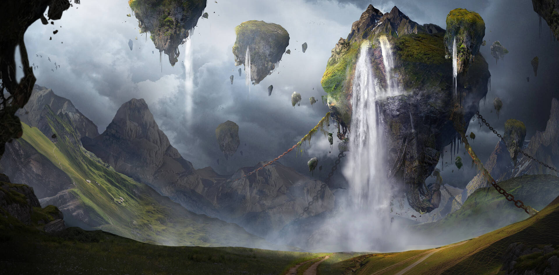 Pandora Floating Mountain With Waterfalls Background