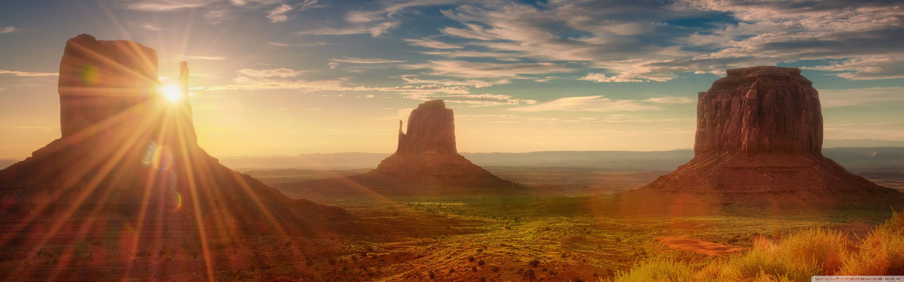 Panorama Sunrise At Monument Valley Background