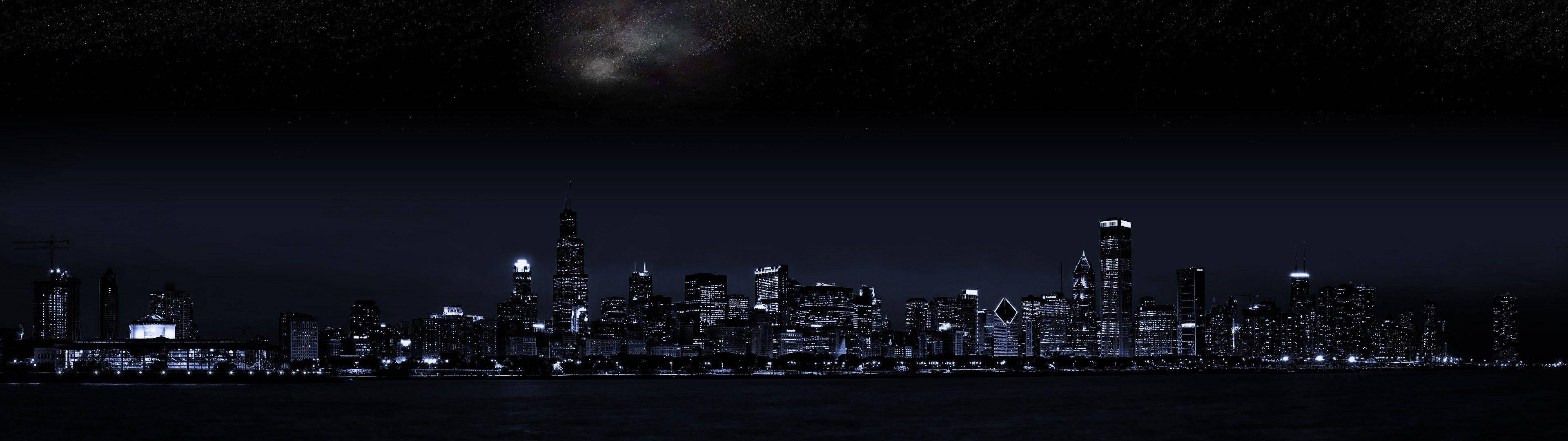 Panorama Urban City At Night Dark Aesthetic Background