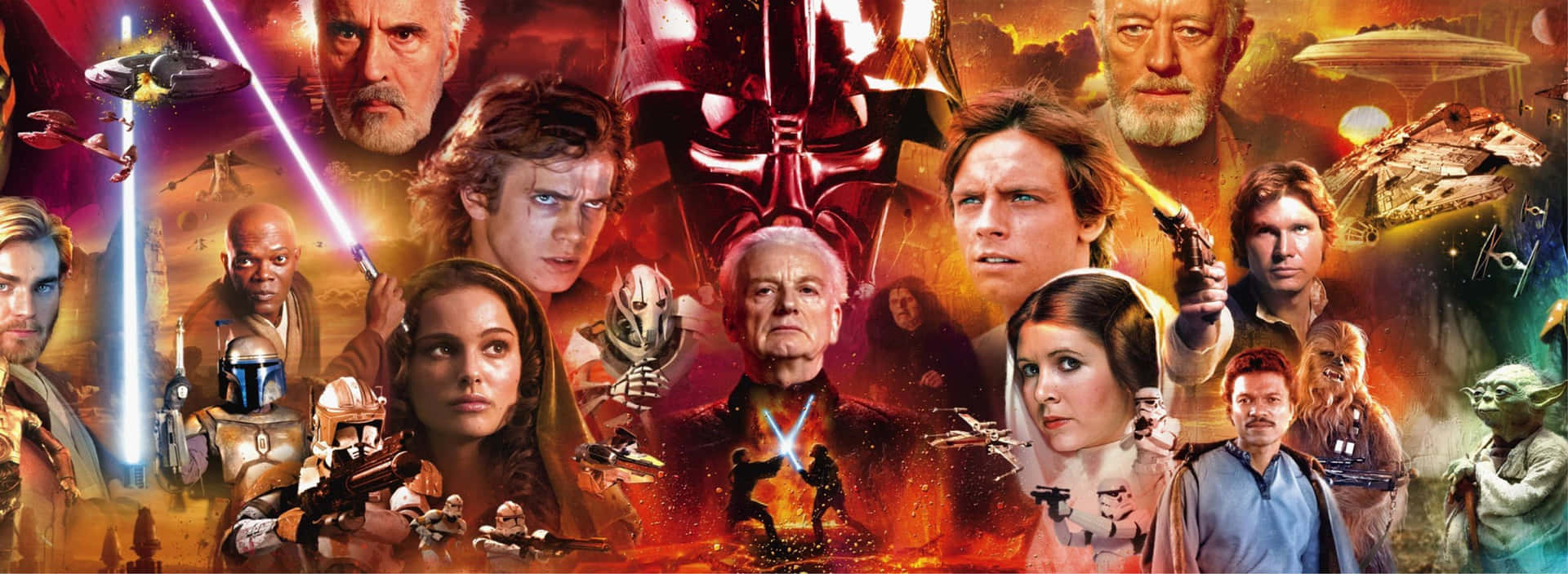 Panoramic Poster Of Star Wars Characters Background