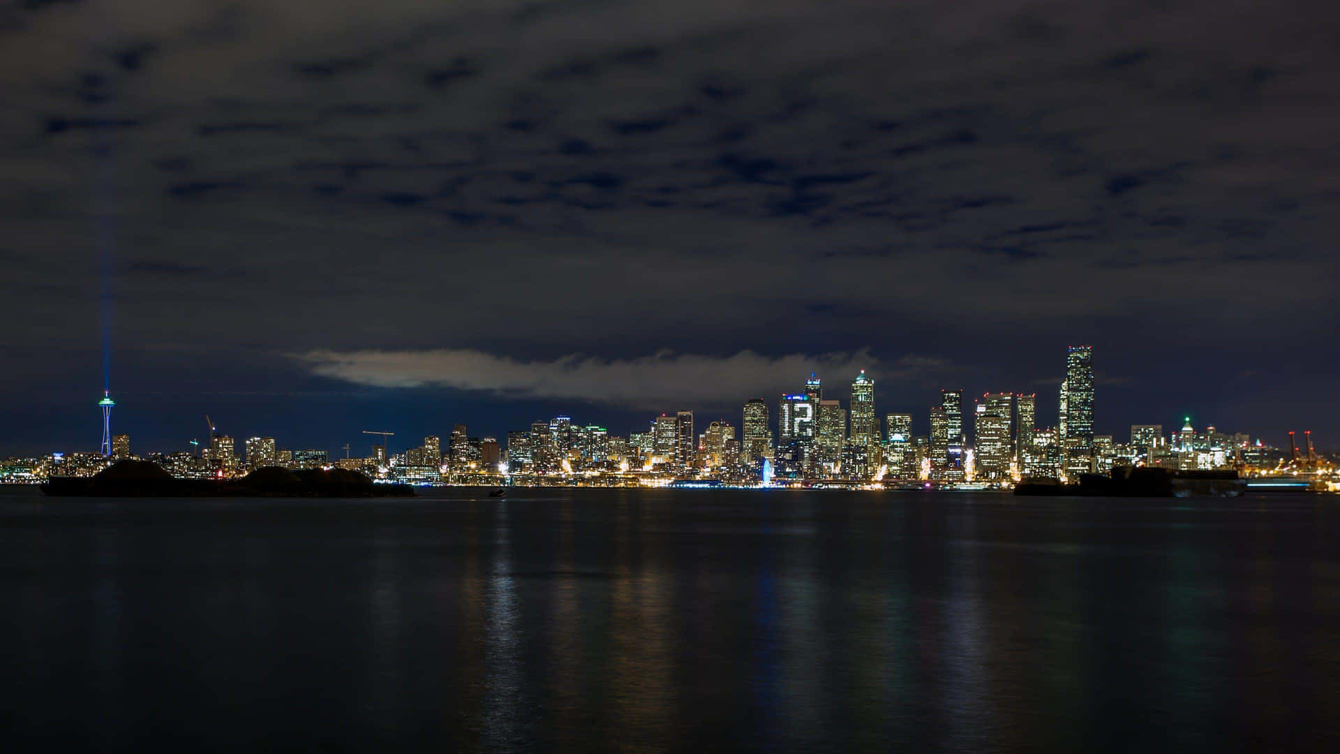 Panoramic Seattle At Night Background