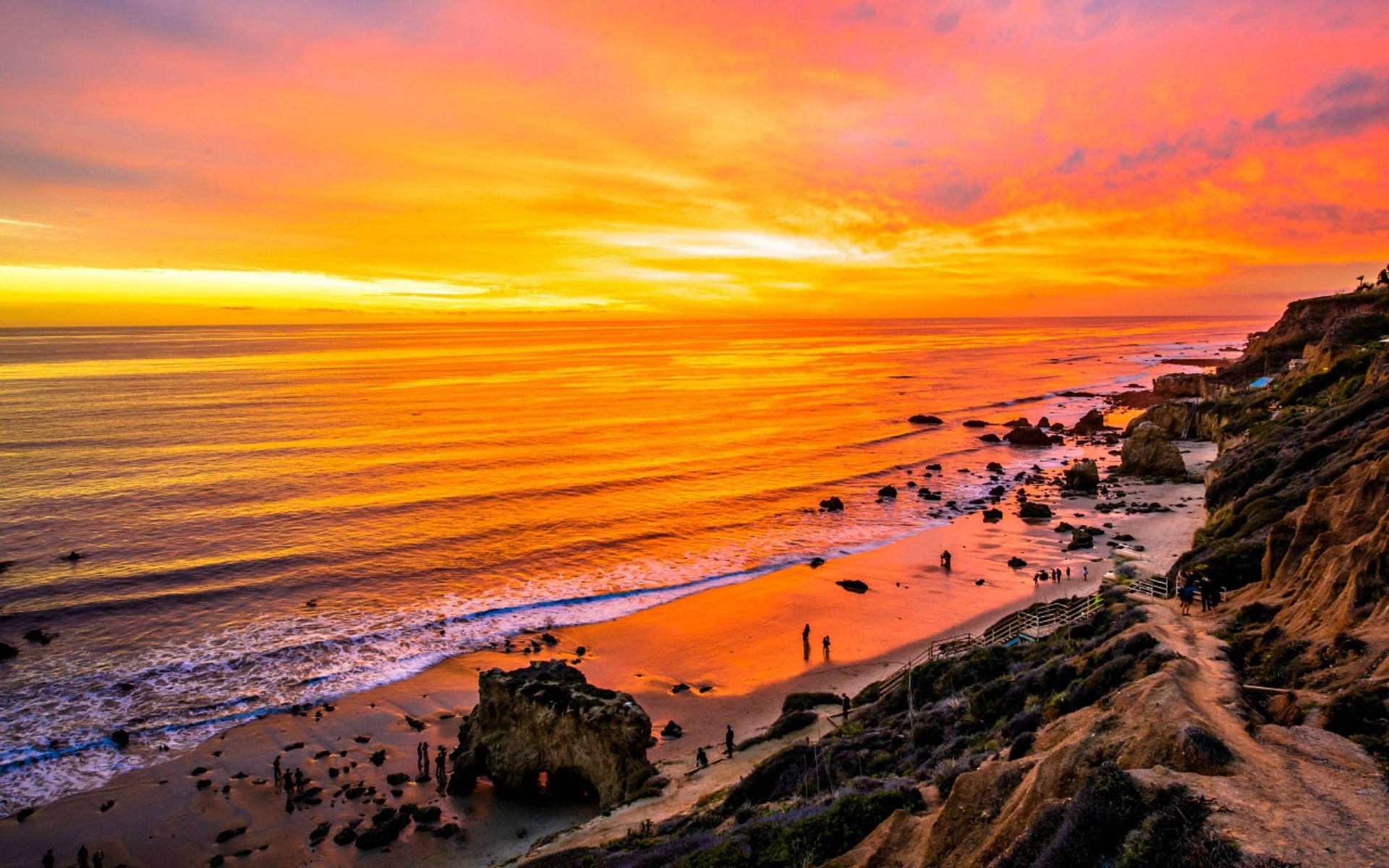 Panoramic Sunset On Malibu Beach Background