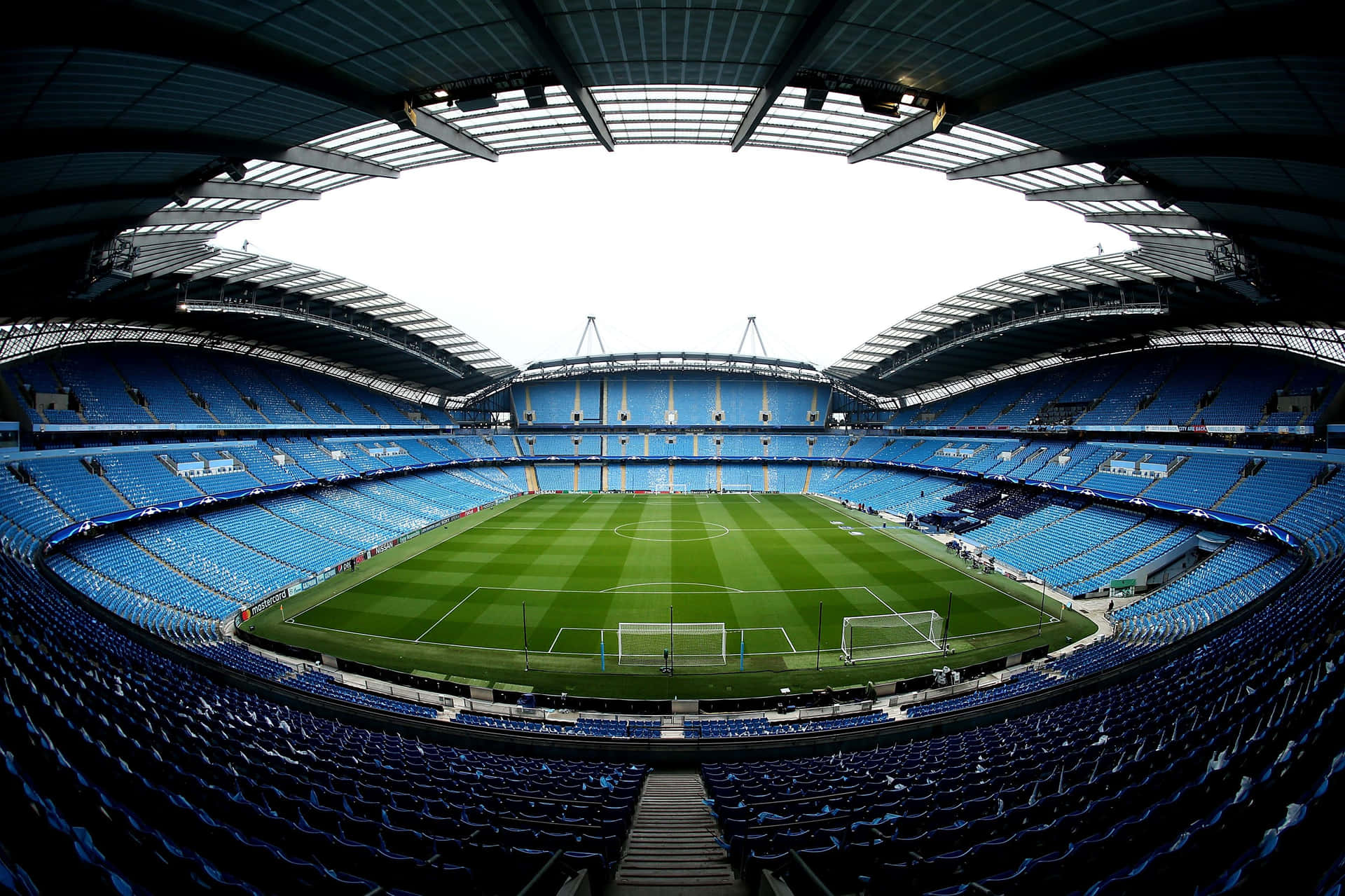 Panoramic View Of A Soccer Stadium Background