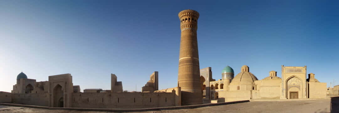 Panoramic View Of Bukhara Mosque Complex Background