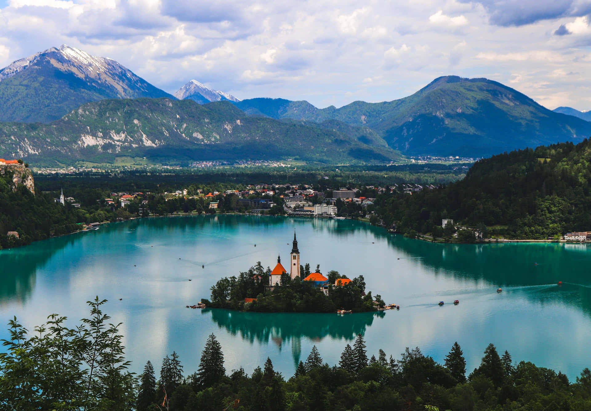 Panoramic View Of Lake Bled Facing South Background