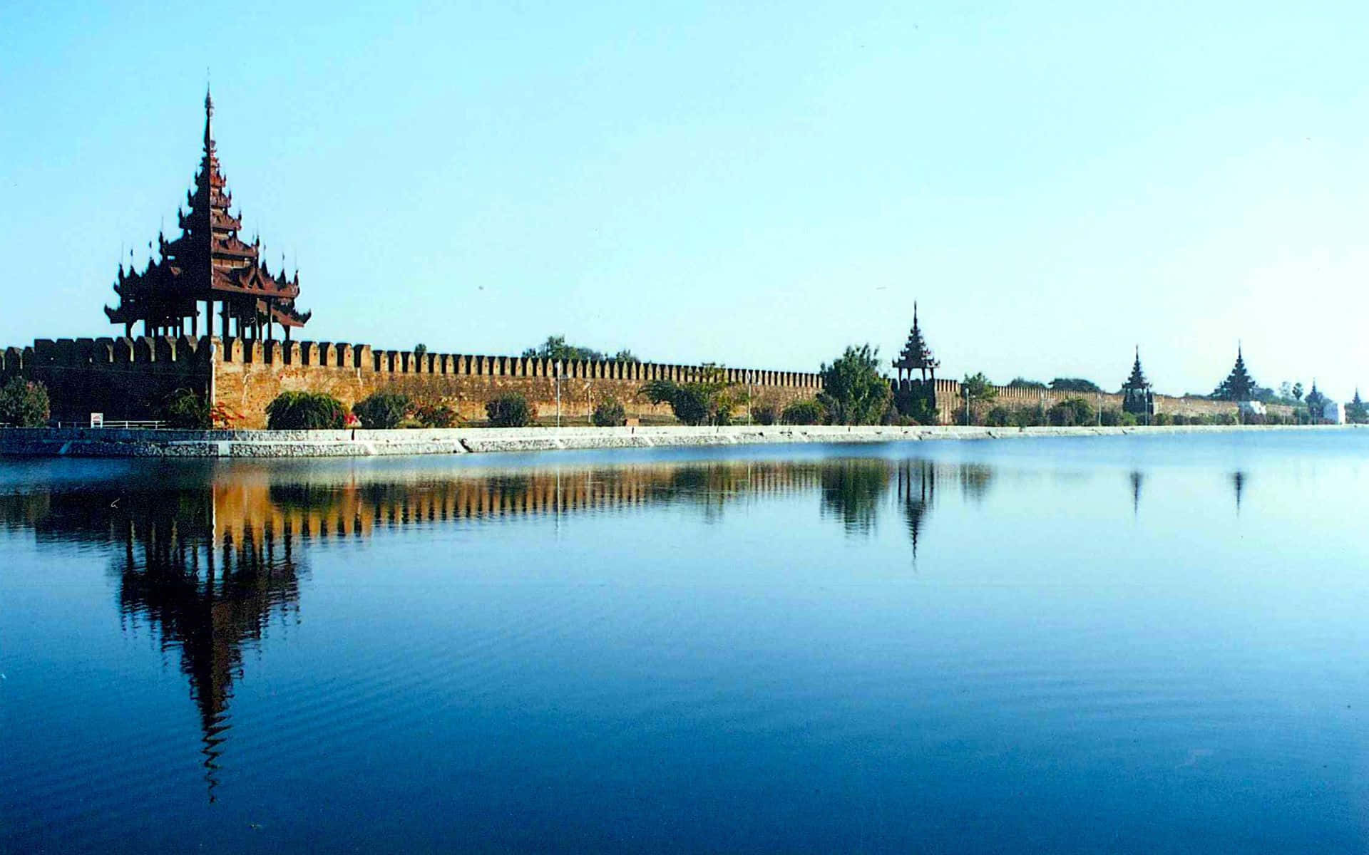 Panoramic View Of The Gates Of Mandalay Palace Background