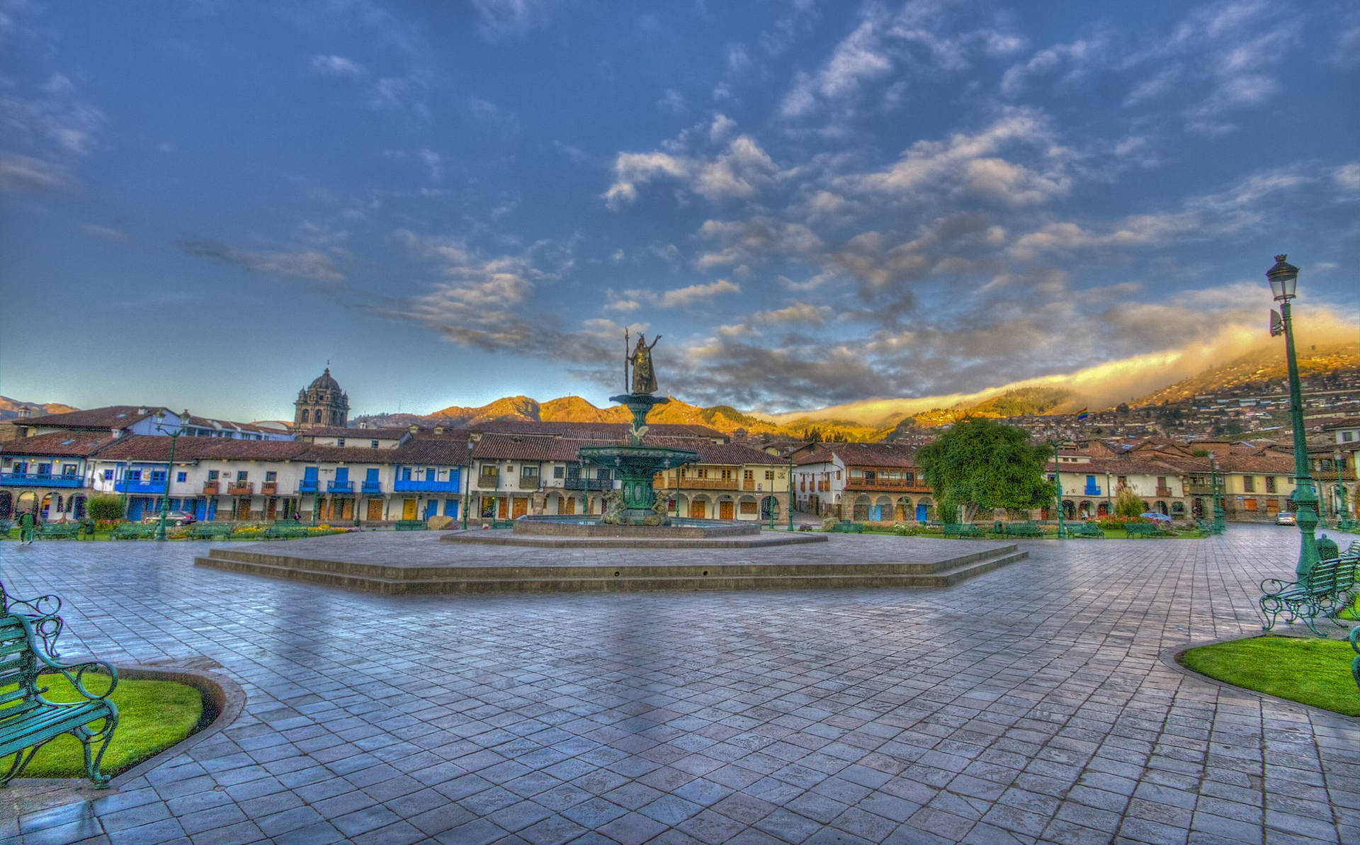 Panoramic View Of The Historic Main Square In Cusco, Peru Background