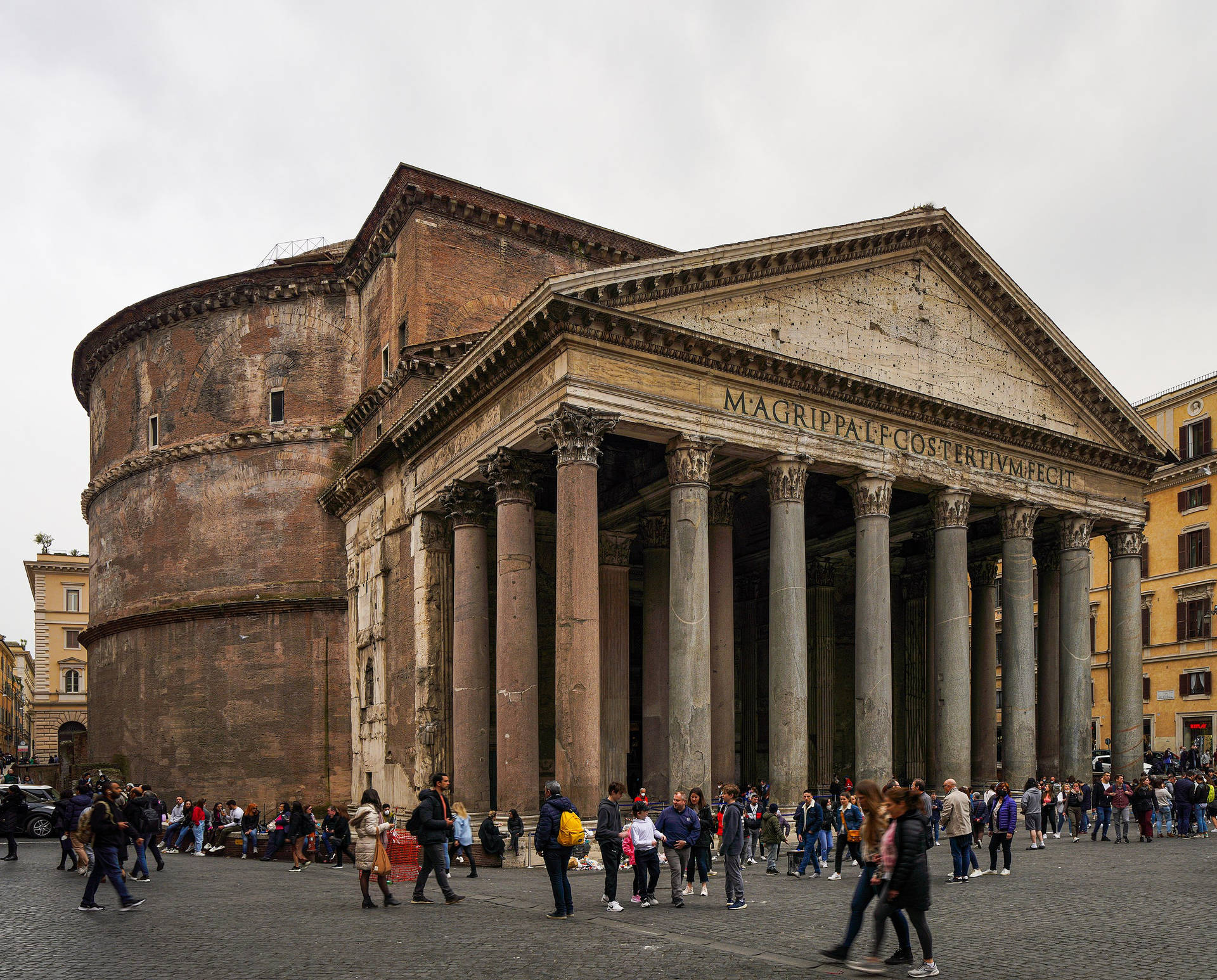 Pantheon With Tourists Background