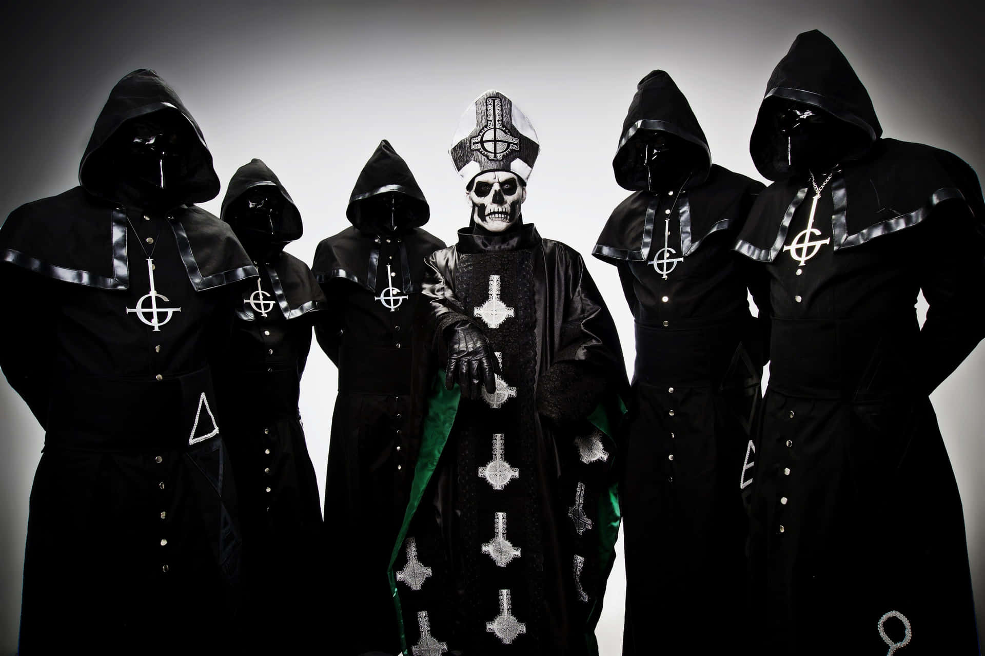 Papa Nihil Surrounded By Ghost Band Members Background
