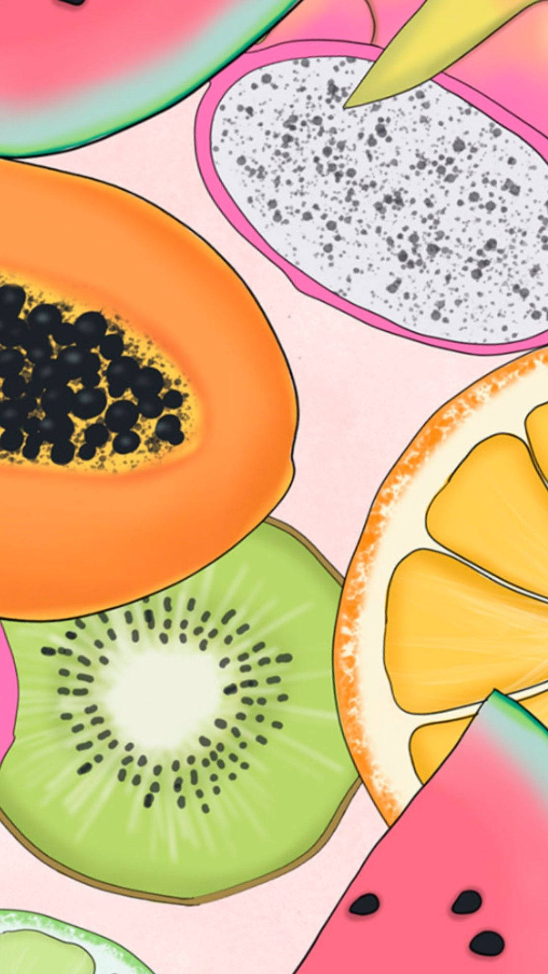 Papaya And Fruits Pink Digital Artwork Background