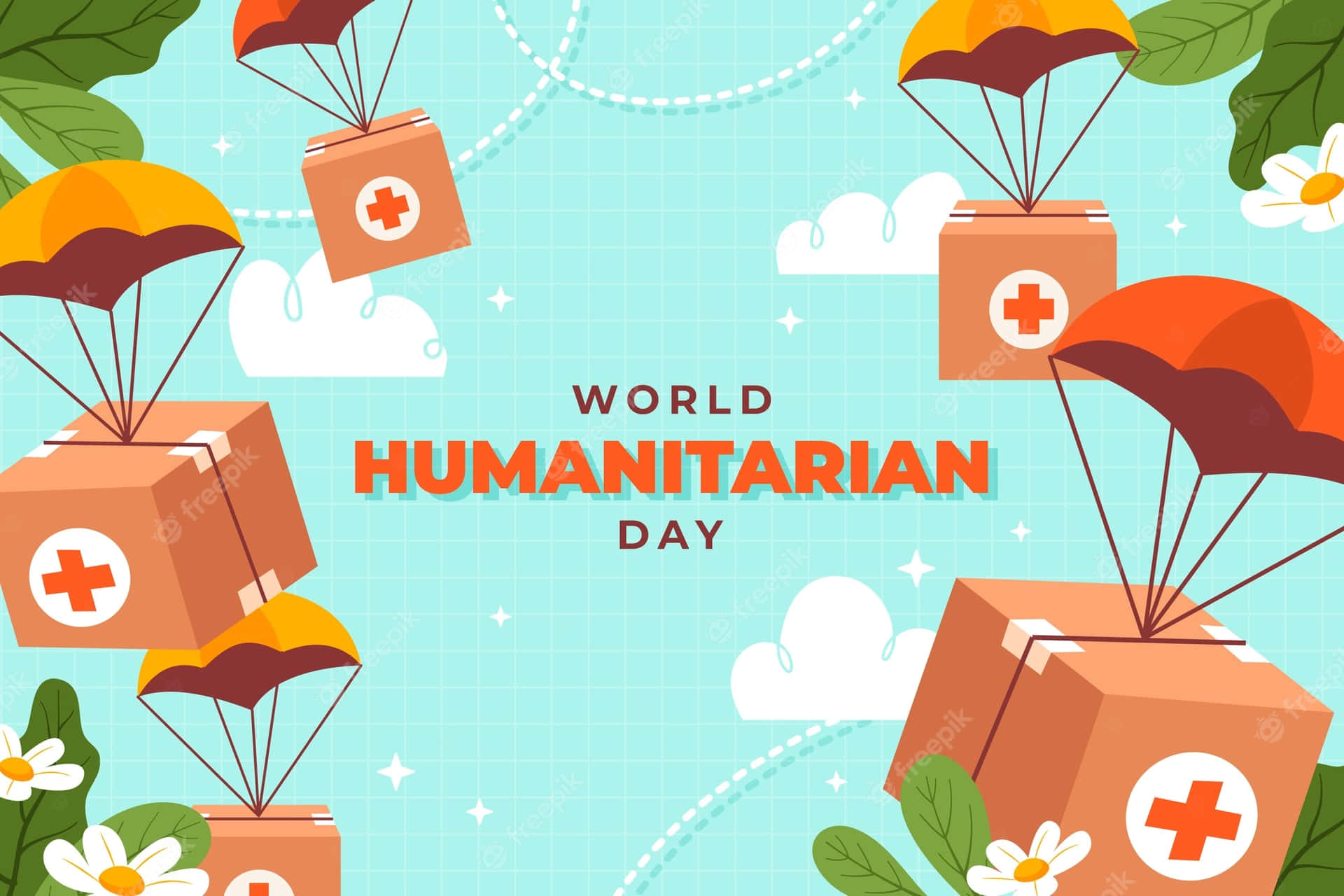 Parachute Humanitarian Aid Packages Falling From The Sky