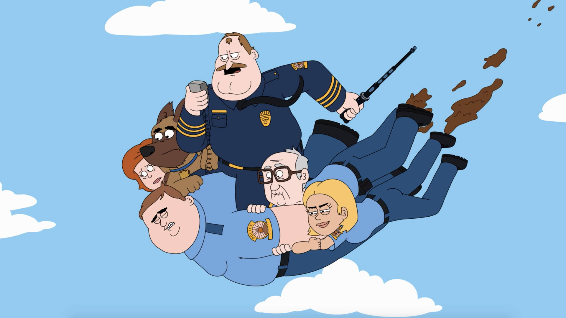 Paradise Pd's Police Officers Flying Background