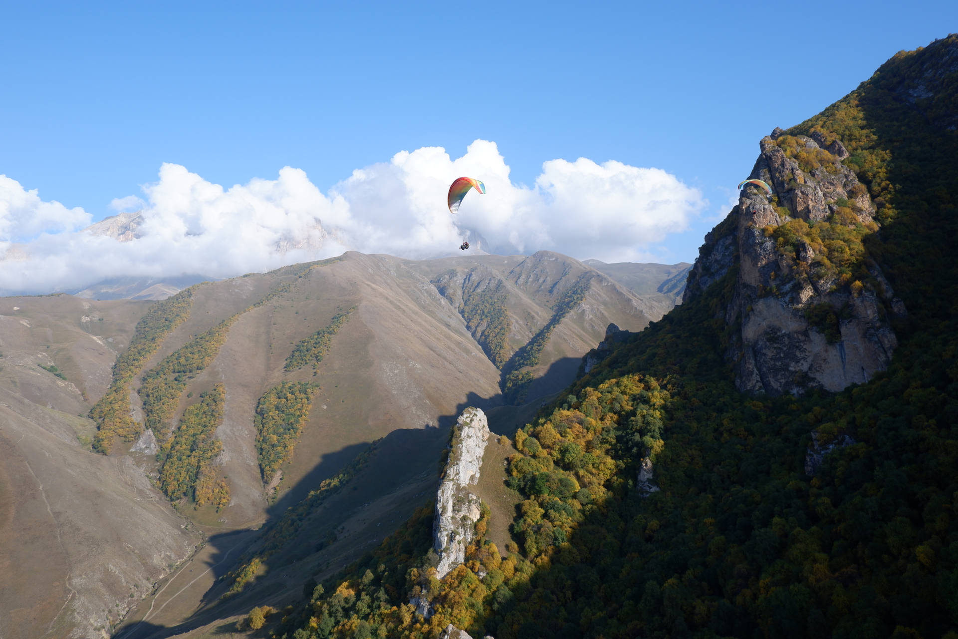 Paragliding Above Chegem Canyon Background