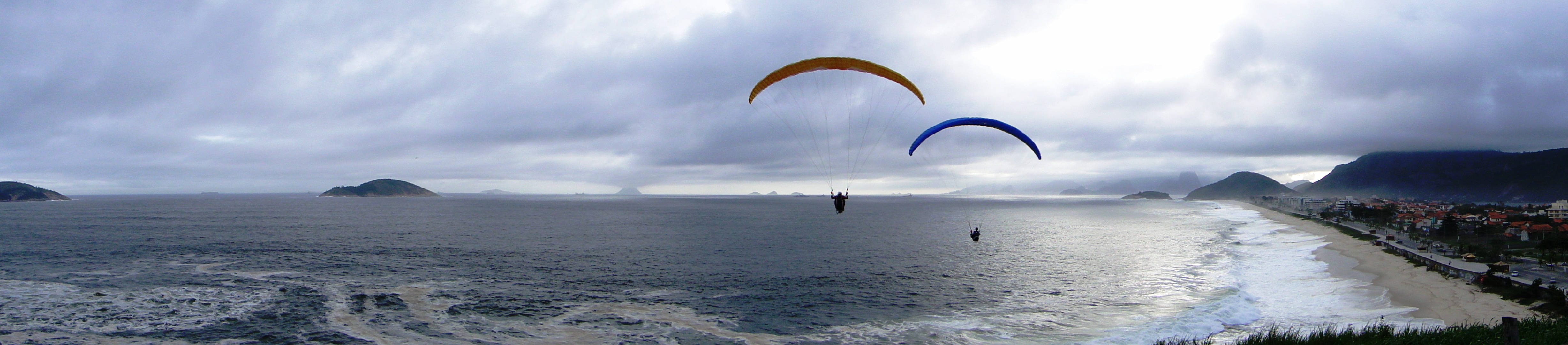 Paragliding Pilots Panoramic Shot Background