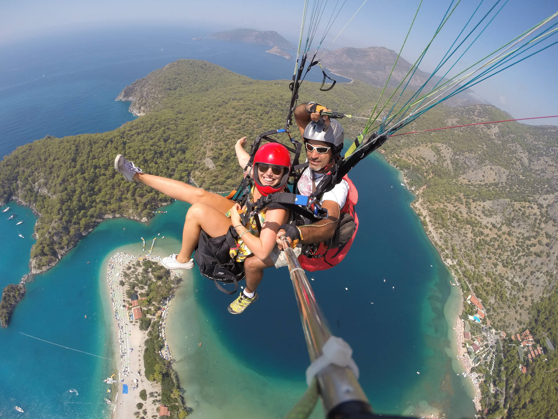 Paragliding Tandem Couple Selfie Background