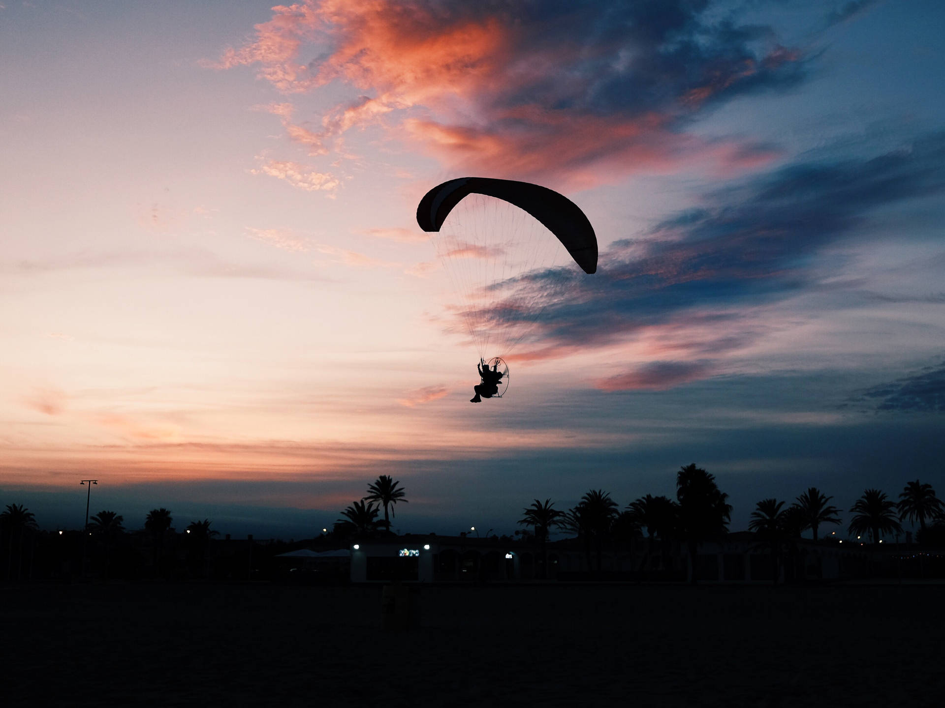Paragliding Touching Down Silhouette Background