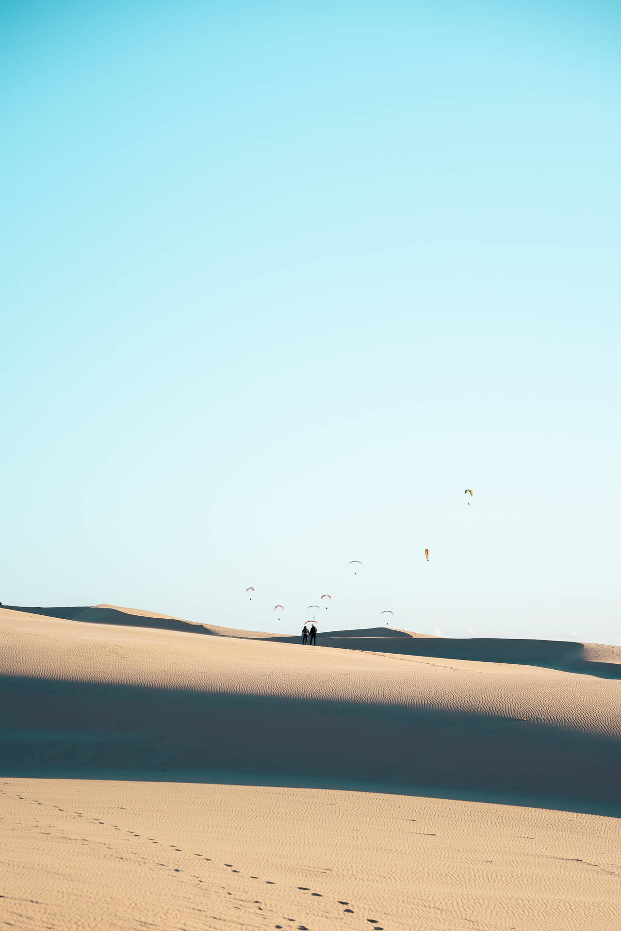 Paragliding Watching On Dune Background