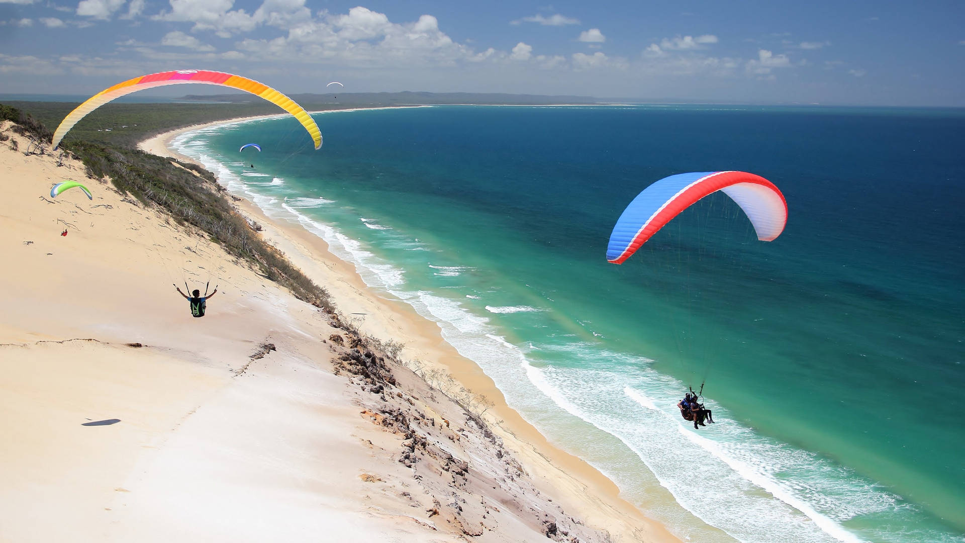 Paragliding With Beach Scenery Background