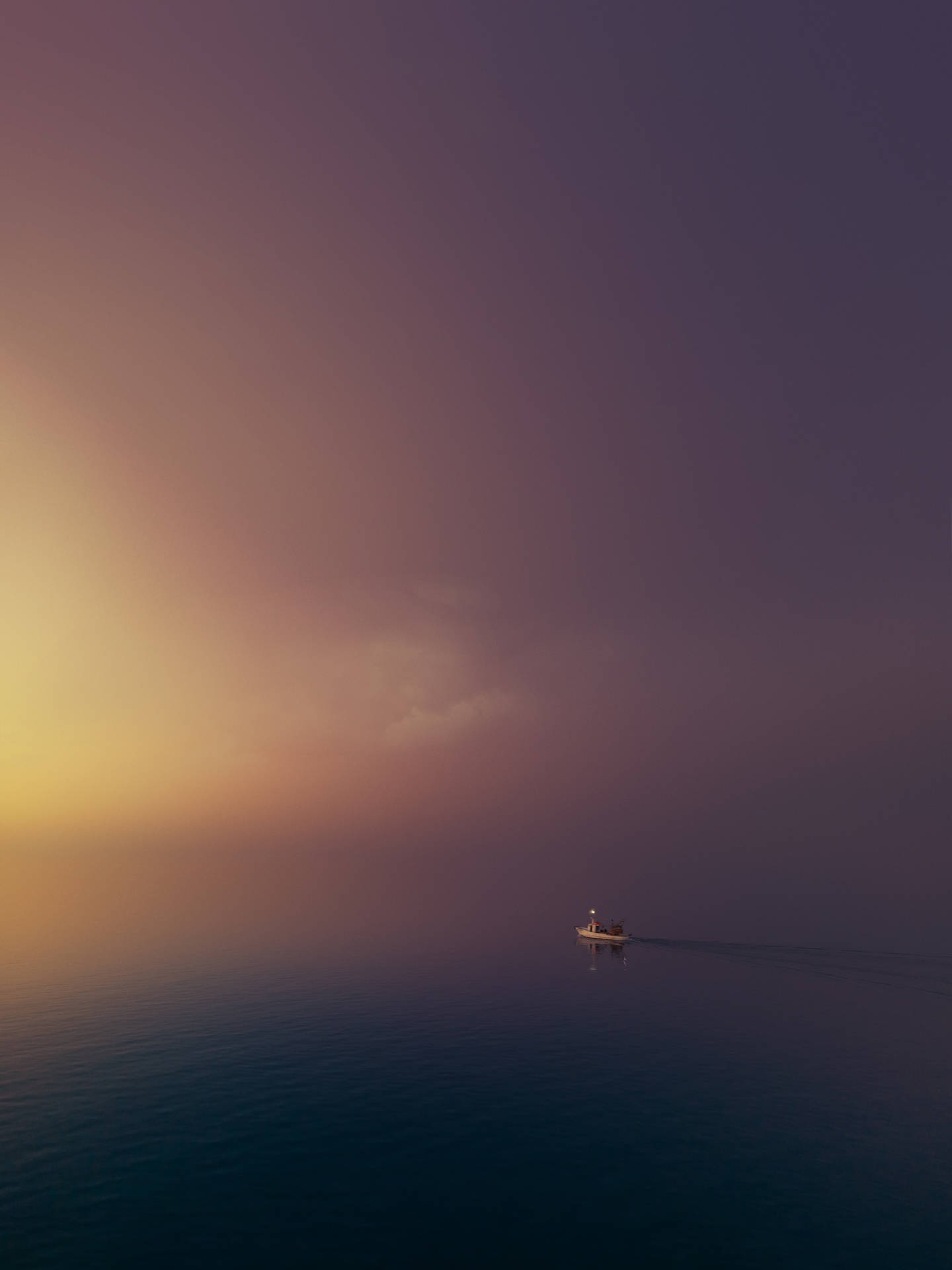 Paranormal Boat Foggy Sea Sunset Background