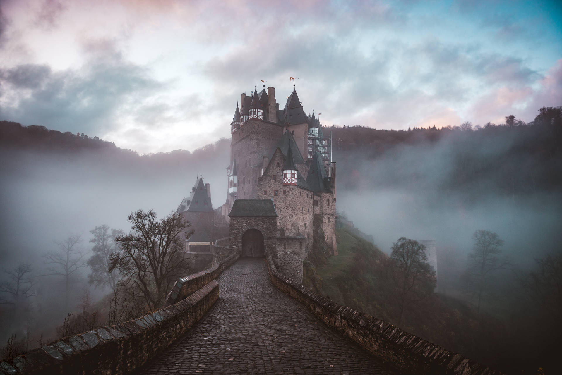 Paranormal Foggy Castle Bridge Background