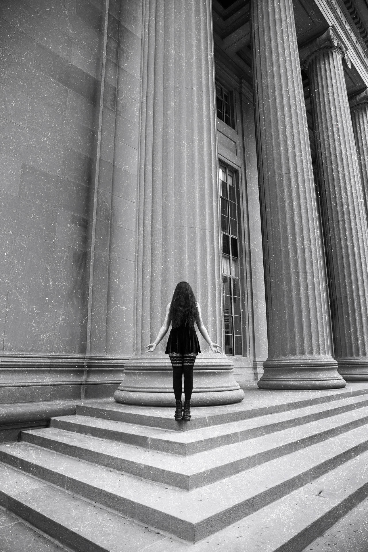 Paranormal Spooky Girl On Steps Background