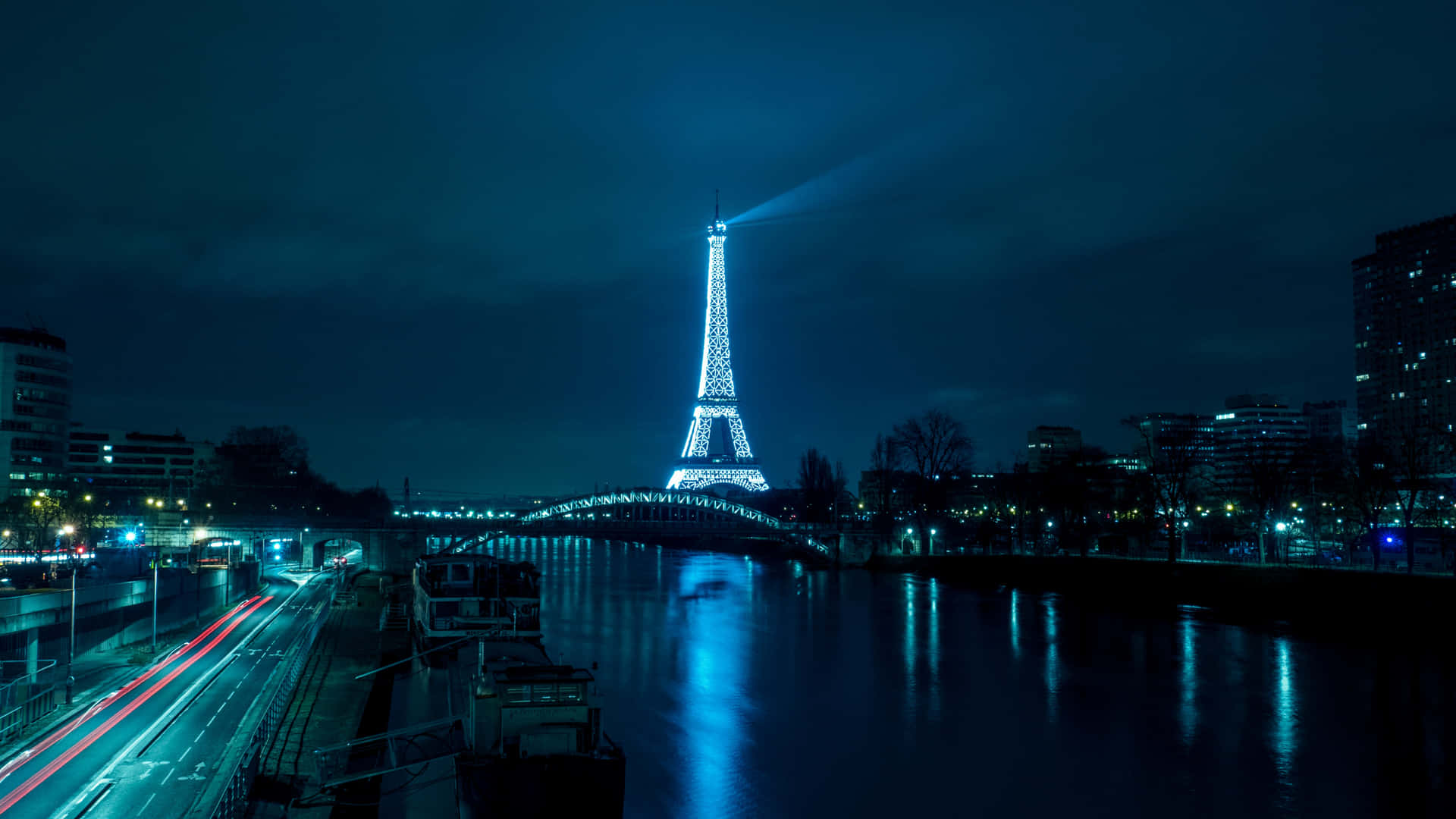 Paris At Night And River Background