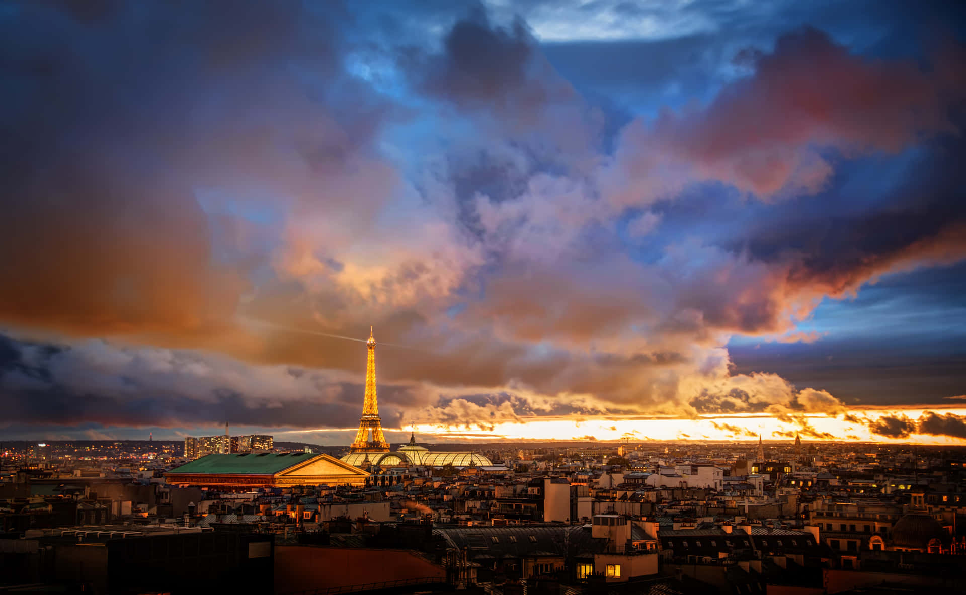Paris At Night Cloud Formation Background